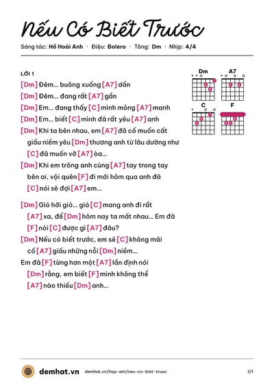 Hợp âm Nếu Có Biết Trước (MayA) – bản nhạc PDF trang 1, tông Dm