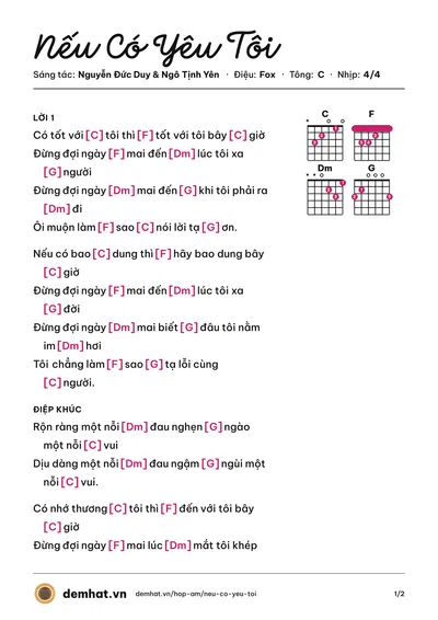 Hợp âm Nếu Có Yêu Tôi (Đàm Vĩnh Hưng) – bản nhạc PDF trang 1, tông C