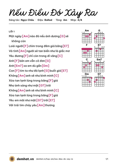 Hợp âm Nếu Điều Đó Xảy Ra (Tuấn Hưng) – bản nhạc PDF trang 1, tông Am