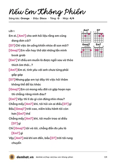 Hợp âm Nếu Em Không Phiền (T.R.I) – bản nhạc PDF trang 1, tông G