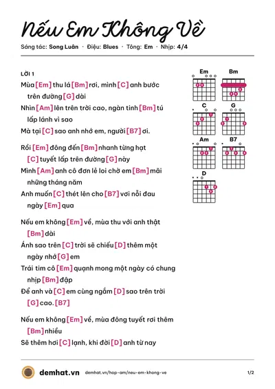 Hợp âm Nếu Em Không Về (Song Luân) – bản nhạc PDF trang 1, tông Em