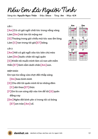 Hợp âm Nếu Em Là Người Tình (Mỹ Linh) – bản nhạc PDF trang 1, tông Am