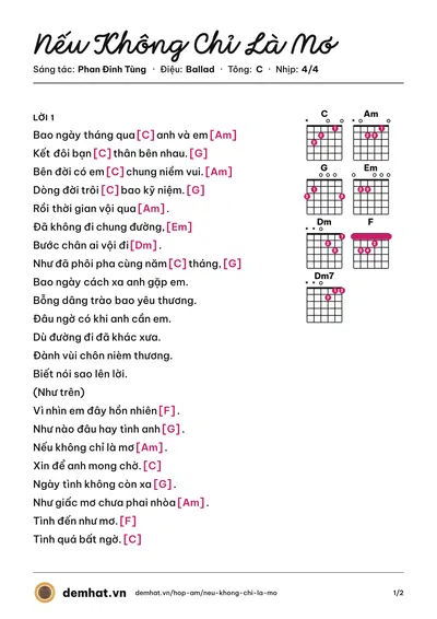 Hợp âm Nếu Không Chỉ Là Mơ (Phan Đinh Tùng) – bản nhạc PDF trang 1, tông C