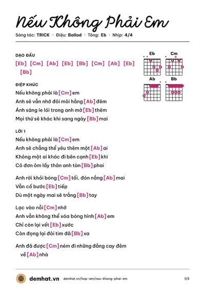 Hợp âm Nếu Không Phải Em (TRICK) – bản nhạc PDF trang 1, tông Eb