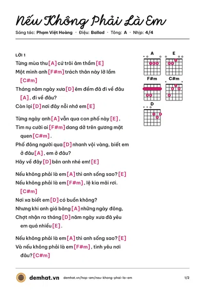 Hợp âm Nếu Không Phải Là Em (The Men) – bản nhạc PDF trang 1, tông A