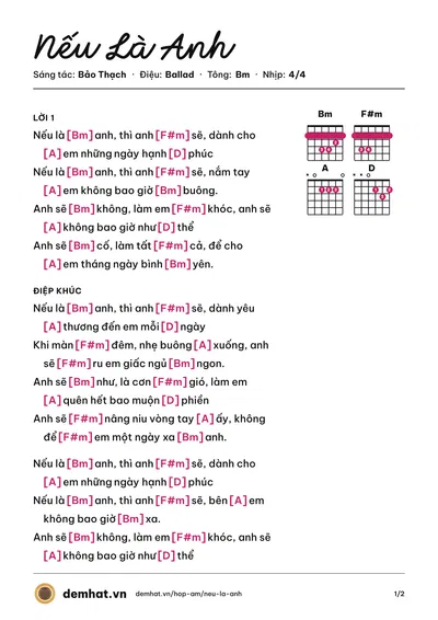 Hợp âm Nếu Là Anh (The Men) – bản nhạc PDF trang 1, tông Bm