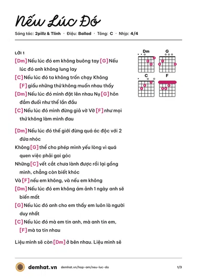 Hợp âm Nếu Lúc Đó (Tlinh) – bản nhạc PDF trang 1, tông C