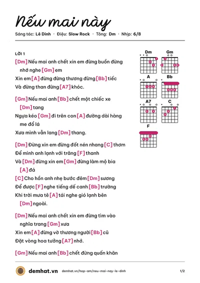 Hợp âm Nếu mai này (Lê Dinh) – bản nhạc PDF trang 1, tông Dm
