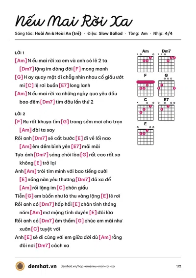 Hợp âm Nếu Mai Rời Xa (Thủy Tiên) – bản nhạc PDF trang 1, tông Am