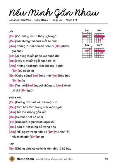 Hợp âm Nếu Mình Gần Nhau (Đen Vâu) – bản nhạc PDF trang 1, tông Em