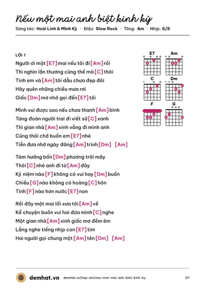 Hợp âm Nếu một mai anh biệt kinh kỳ (Trường Vũ) – bản nhạc PDF trang 1, tông Am