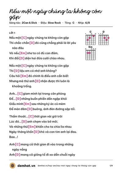 Hợp âm Nếu một ngày chúng ta không còn gặp (Dick) – bản nhạc PDF trang 1, tông C