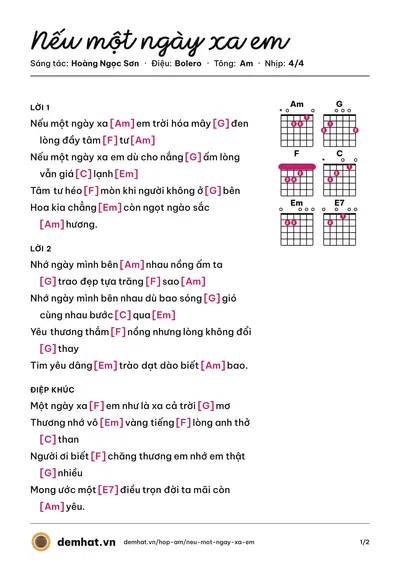 Hợp âm Nếu một ngày xa em (Hoàng Ngọc Sơn) – bản nhạc PDF trang 1, tông Am