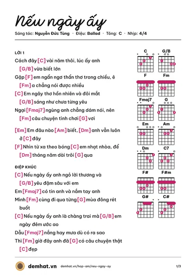 Hợp âm Nếu ngày ấy (Soobin Hoàng Sơn) – bản nhạc PDF trang 1, tông C