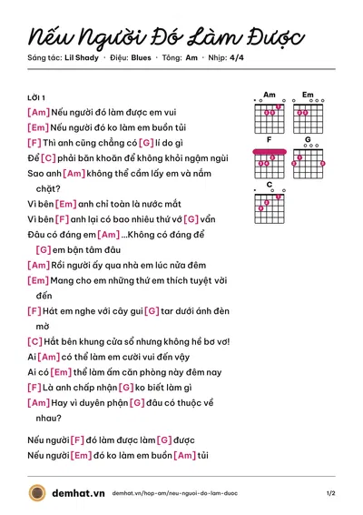 Hợp âm Nếu Người Đó Làm Được (Lil Shady) – bản nhạc PDF trang 1, tông Am