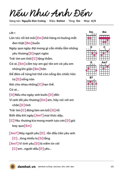 Hợp âm Nếu Như Anh Đến (Văn Mai Hương) – bản nhạc PDF trang 1, tông Em