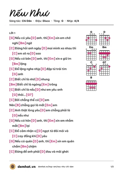 Hợp âm Nếu Như (Chi Dân) – bản nhạc PDF trang 1, tông G