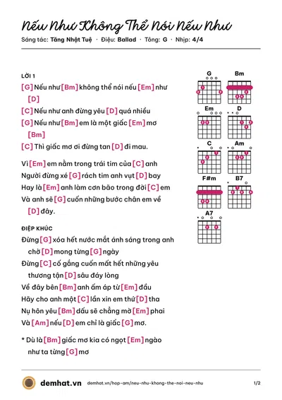 Hợp âm Nếu Như Không Thể Nói Nếu Như (Will) – bản nhạc PDF trang 1, tông G