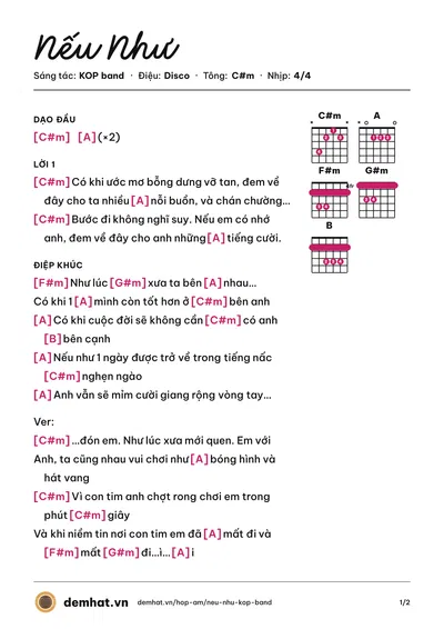 Hợp âm Nếu Như (KOP band) – bản nhạc PDF trang 1, tông C#m