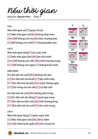 Hợp âm Nếu thời gian (Ngọc My) – bản nhạc PDF trang 1, tông F