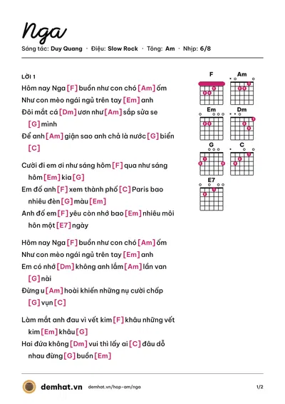 Hợp âm Nga (Duy Quang) – bản nhạc PDF trang 1, tông Am