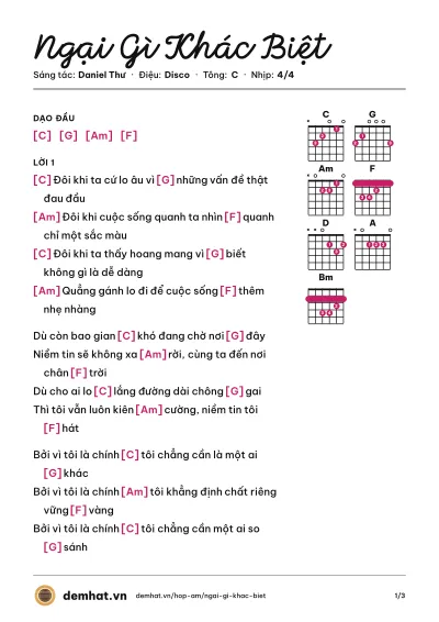 Hợp âm Ngại Gì Khác Biệt (Soobin Hoàng Sơn) – bản nhạc PDF trang 1, tông C