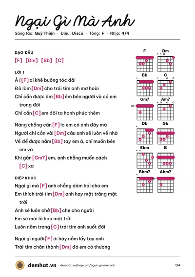 Hợp âm Ngại Gì Mà Anh (Huy Vạc) – bản nhạc PDF trang 1, tông F