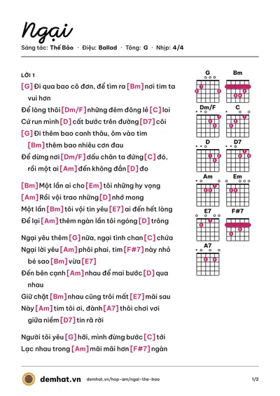 Hợp âm Ngại (Thế Bảo) – bản nhạc PDF trang 1, tông G