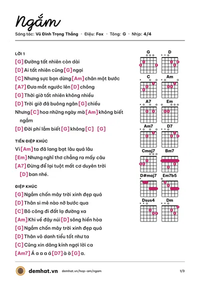 Hợp âm Ngắm (Vũ Đinh Trọng Thắng) – bản nhạc PDF trang 1, tông G