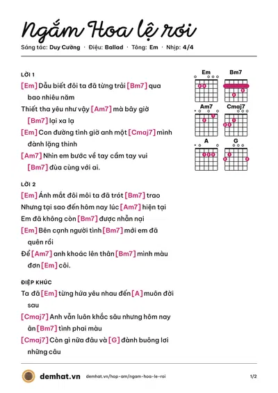 Hợp âm Ngắm Hoa lệ rơi (Châu Khải Phong) – bản nhạc PDF trang 1, tông Em