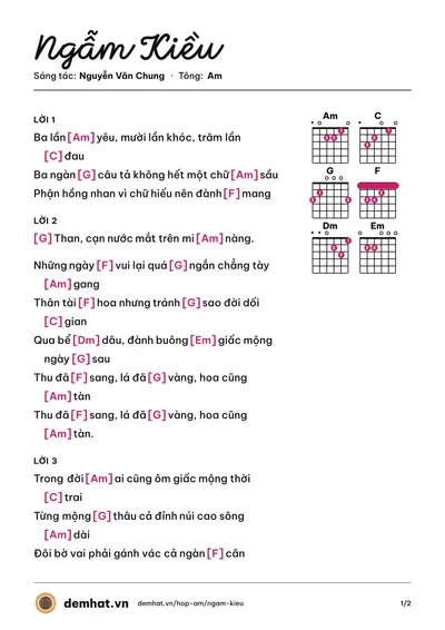 Hợp âm Ngẫm Kiều (Thành Nguyễn) – bản nhạc PDF trang 1, tông Am