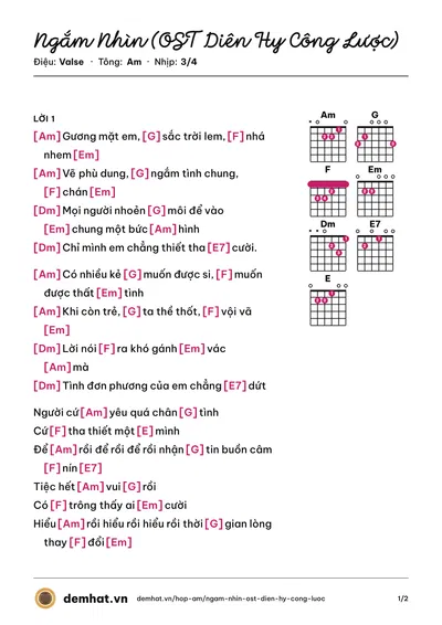 Hợp âm Ngắm Nhìn (OST Diên Hy Công Lược) (Phạm Hồng Phước) – bản nhạc PDF trang 1, tông Am