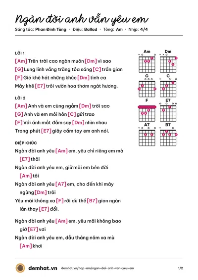 Hợp âm Ngàn đời anh vẫn yêu em (Phan Đinh Tùng) – bản nhạc PDF trang 1, tông Am