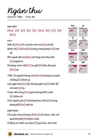 Hợp âm Ngàn thu (Toky) – bản nhạc PDF trang 1, tông Em