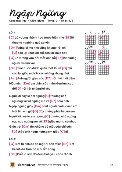 Hợp âm Ngập Ngừng (Pay) – bản nhạc PDF trang 1, tông C