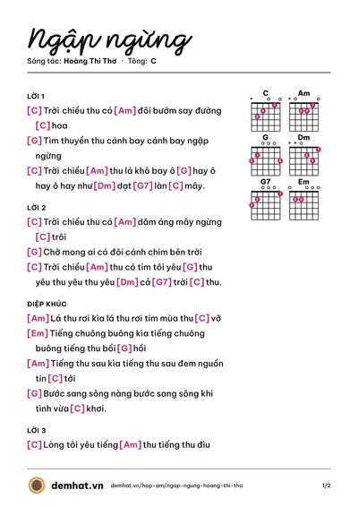 Hợp âm Ngập ngừng (Hoàng Thi Thơ) – bản nhạc PDF trang 1, tông C