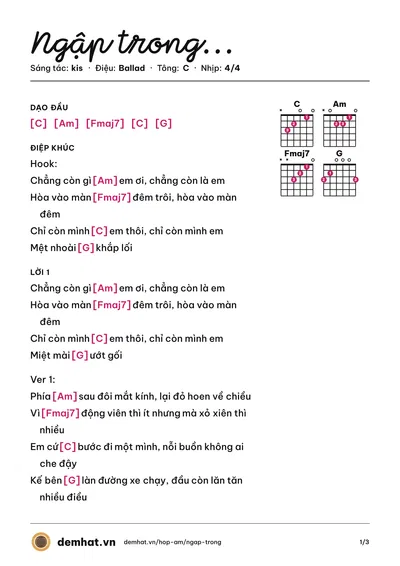 Hợp âm Ngập trong... (kis) – bản nhạc PDF trang 1, tông C