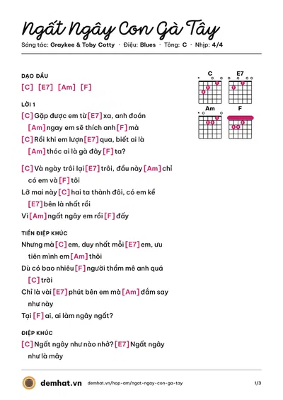 Hợp âm Ngất Ngây Con Gà Tây (Sơn.K) – bản nhạc PDF trang 1, tông C