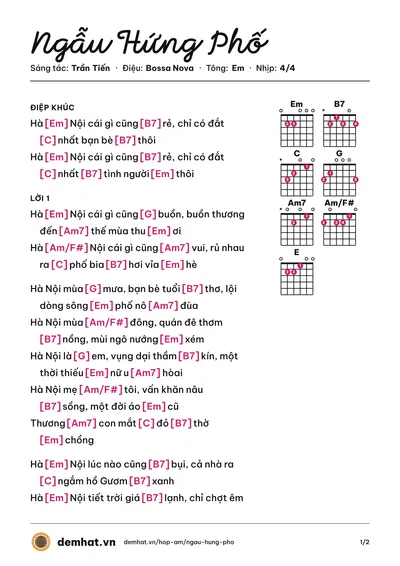 Hợp âm Ngẫu Hứng Phố (Trần Thu Hà) – bản nhạc PDF trang 1, tông Em