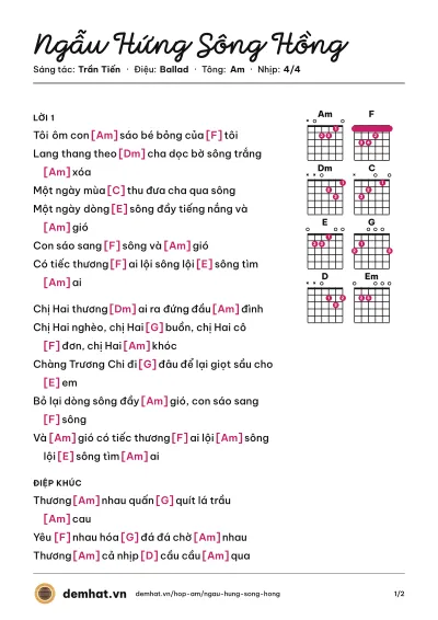 Hợp âm Ngẫu Hứng Sông Hồng (Phương Thanh) – bản nhạc PDF trang 1, tông Am