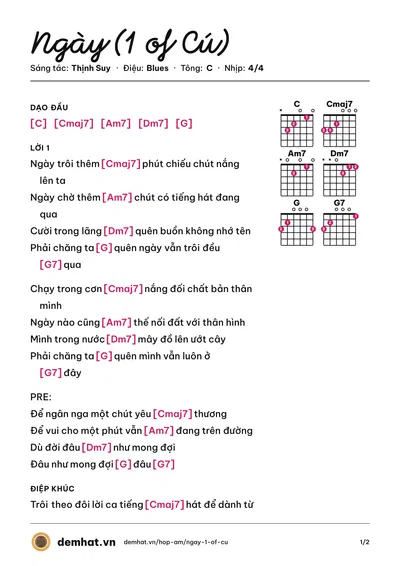 Hợp âm Ngày (1 of Cú) (Thịnh Suy) – bản nhạc PDF trang 1, tông C