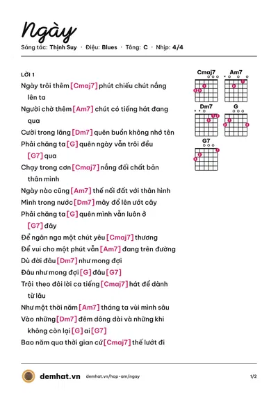 Hợp âm Ngày (Thịnh Suy) – bản nhạc PDF trang 1, tông C