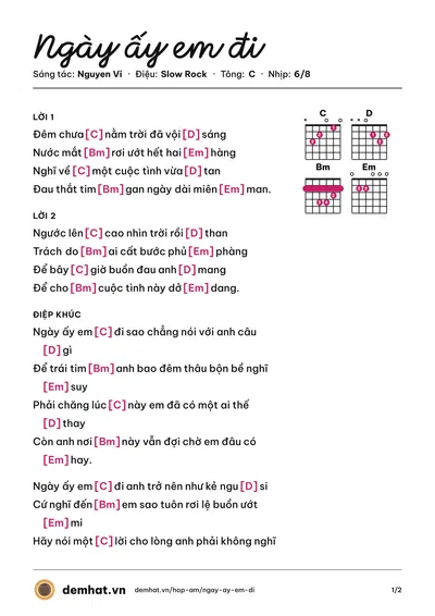Hợp âm Ngày ấy em đi (Nguyen Vi) – bản nhạc PDF trang 1, tông C