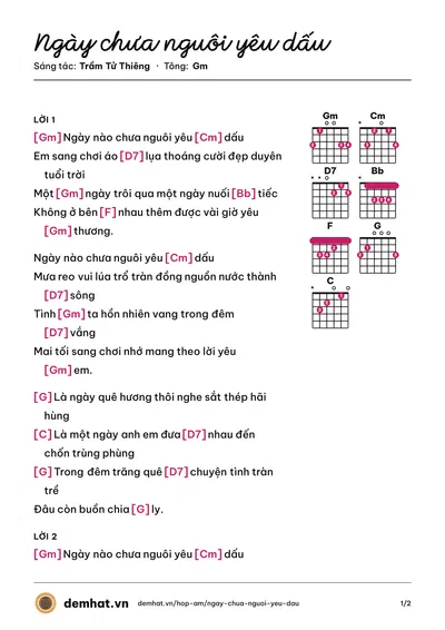 Hợp âm Ngày chưa nguôi yêu dấu (Duy Trác (trước 75)) – bản nhạc PDF trang 1, tông Gm