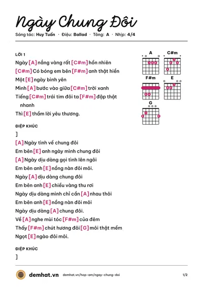 Hợp âm Ngày Chung Đôi (Văn Mai Hương) – bản nhạc PDF trang 1, tông A