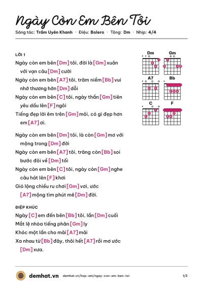 Hợp âm Ngày Còn Em Bên Tôi (Trường Vũ) – bản nhạc PDF trang 1, tông Dm