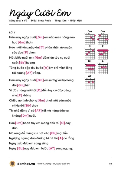 Hợp âm Ngày Cưới Em (Giang Tử) – bản nhạc PDF trang 1, tông Dm