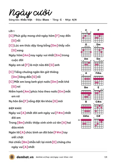 Hợp âm Ngày cưới (Hương Tràm) – bản nhạc PDF trang 1, tông C