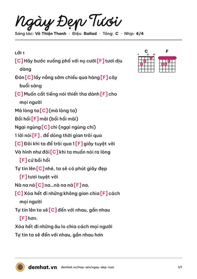 Hợp âm Ngày Đẹp Tươi (Hoàng Hải) – bản nhạc PDF trang 1, tông C