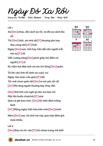 Hợp âm Ngày Đó Xa Rồi (Đan Nguyên) – bản nhạc PDF trang 1, tông Dm